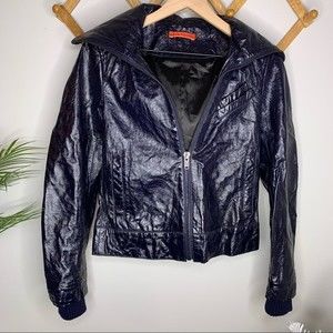 Alice + Olivia Navy Blue Vegan Leather Moto Jacket size Small